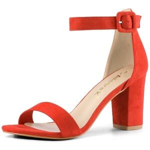 NEW Allegra K Open Toe Ankle Strap Chunky Heel Sandals in Orange- Size 7
